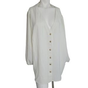 NEW Fred David size 2X blouse women button sheer v-neck longsleeve NWT